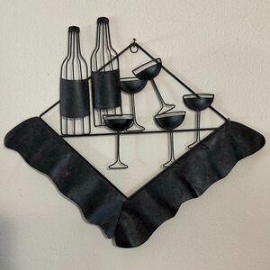 Black Metal Wine Bottles & Glasses Wall Decor